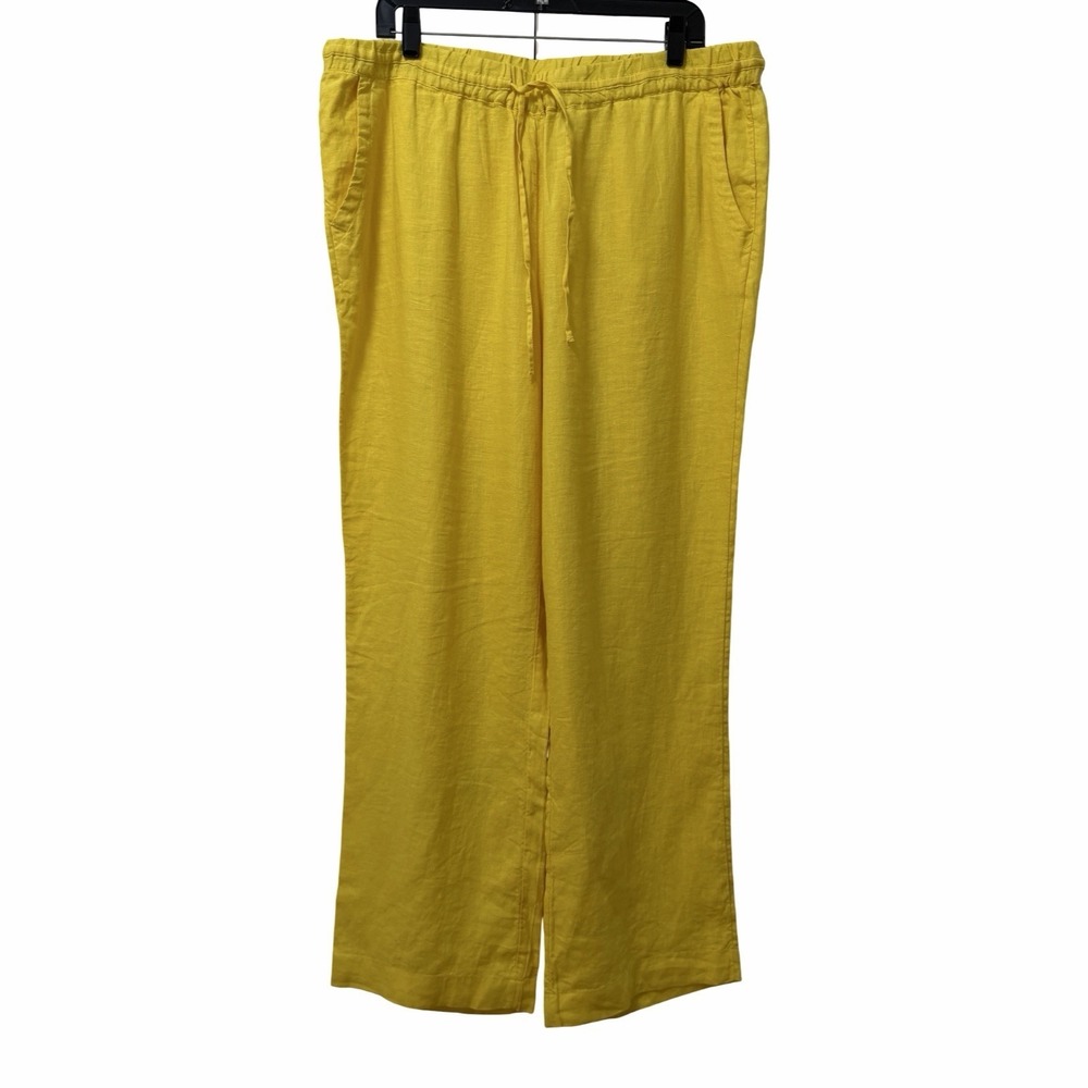Charter Club Womens 100% Linen Pull On Wide Leg Pant Size 1X Yellow Beach Resort